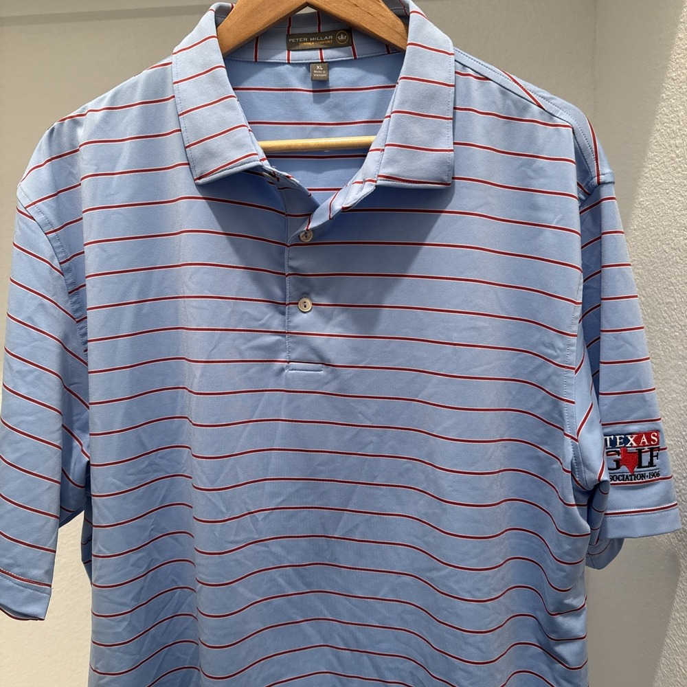 Peter Millar Summer Comfort Mens XL Blue Red Striped Polo Shirt Performance